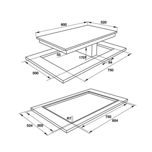 Bếp từ kết hợp hồng ngoại Hafele HC-IHH80A 539.66.698 7 kích thước của Bếp từ kết hợp hồng ngoại Hafele 539.66.698