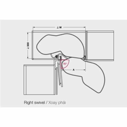 Kích thước bộ rổ góc LEMANS II Hafele 541.32.670, màu Crom