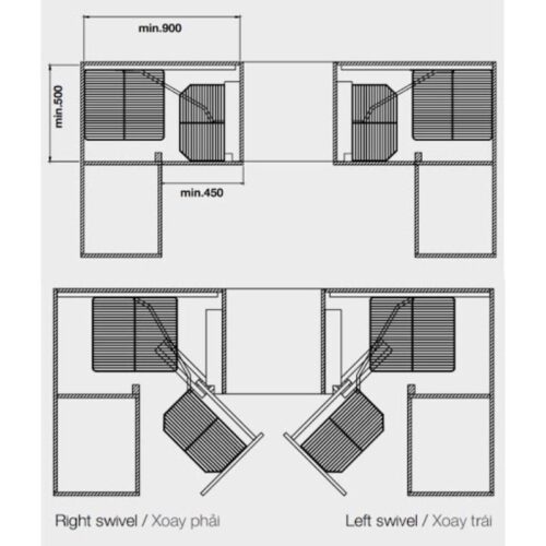 Lắp đặt bộ rổ góc gắn cánh trước, mở phải CLEARANCE Hafele 548.21.002