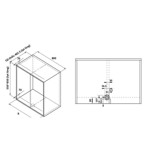 Kích thước bộ rổ góc xoay 180 độ MEZZO Cucina 548.37.200 mạ chrome