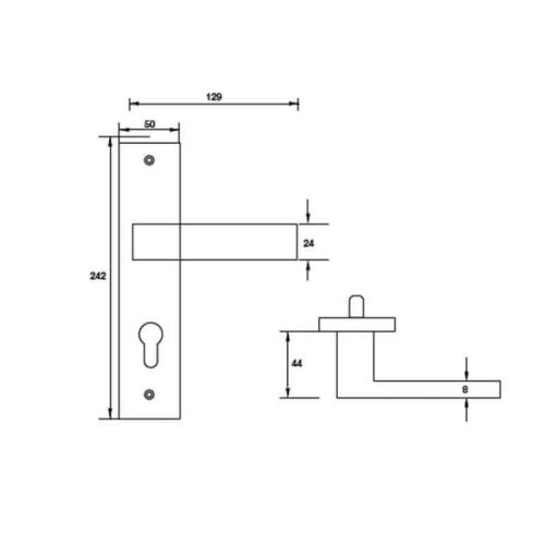 Kích thước tay nắm gạt đế dài C/C 72mm Hafele 903.98.463