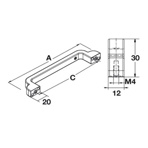 Kích thước tay nắm tủ Hafele 106.61.043