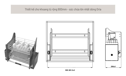 504.76.508 thiết kế cho khoang tủ 900mm
