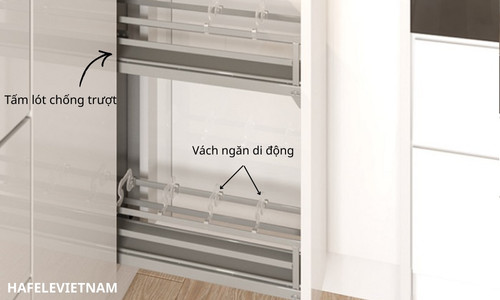 Bộ rổ gia vị Hafele Omero 549.20.890 150mm (trái) 7 549.20.890 khay đựng điều chỉnh linh hoạt